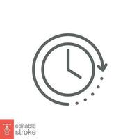 Clock time icon. Simple outline style. Timer, hour, minute, flat, business, speed, alarm, 24, stopwatch, circle, watch concept. Vector illustration isolated on white background editable stroke EPS 10