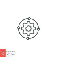 Workflow icon. Simple outline style. Operations, procedure, cog, gear, work, flow, pictogram, process, arrow, business concept. Vector illustration isolated on white background editable stroke EPS 10