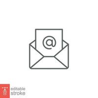 Email icon. Simple outline style. Mail, newsletter, thin line, letter, symbol, pictogram, address, open message send concept. Vector illustration isolated on white background. Editable stroke EPS 10