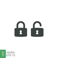 Lock and unlock icon. Simple solid style. Locker, open, closed, padlock, key, symbol, private, web, flat, password, safety, secure concept. Vector illustration isolated on white background EPS 10