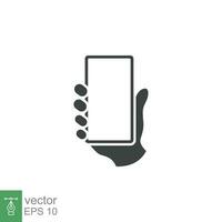 Hand holding phone icon. Simple solid style. Smartphone, cellphone, telephone, call, cellular, touch, web, internet concept. Vector illustration isolated on white background. EPS 10