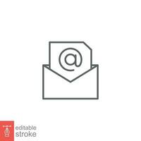 Email icon. Simple outline style. Mail, newsletter, thin line, letter, symbol, pictogram, address, open message send concept. Vector illustration isolated on white background. Editable stroke EPS 10