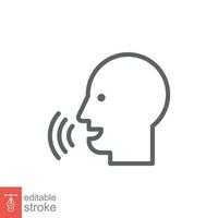 Voice recognition line icon. Simple outline style. Voice control, speak, talk, face, head, answer, man, control, listen, communication concept. Vector illustration isolated. Editable stroke EPS 13