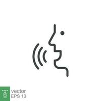 Voice recognition line icon. Simple outline style. Voice control, speak, talk, face, head, answer, logo, man, control, listen, communication, tech concept. Vector illustration isolated. EPS 10