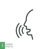 Voice recognition line icon. Simple outline style. Voice control, speak, talk, face, head, answer, logo, man, control, listen, communication, tech concept. Vector illustration isolated. EPS 14