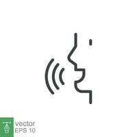 Voice recognition line icon. Simple outline style. Voice control, speak, talk, face, head, answer, logo, man, control, listen, communication, tech concept. Vector illustration isolated. EPS 11