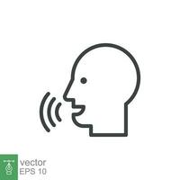 Voice recognition line icon. Simple outline style. Voice control, speak, talk, face, head, answer, logo, man, control, listen, communication, tech concept. Vector illustration isolated. EPS 13