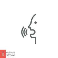 Voice recognition line icon. Simple outline style. Voice control, speak, talk, face, head, answer, man, control, listen, communication concept. Vector illustration isolated. Editable stroke EPS 12