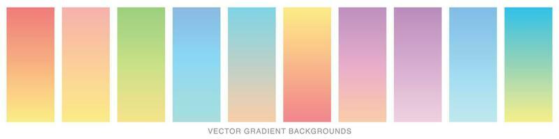 Collection of colorful smooth gradient background for graphic design. Soft color modern screen vector design for mobile app. Blue, green, turquoise, bright, red, yellow, abstract. EPS 10.
