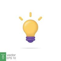 3d cartoon style minimal yellow light bulb icon. Idea, solution, business, creative, electricity, inspiration, strategy concept. Vector illustration design isolated. Simple lamp object symbol. EPS 10