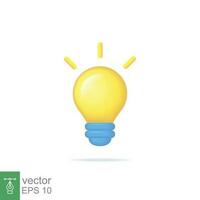 3d cartoon style minimal yellow light bulb icon. Idea, solution, business, creative, electricity, inspiration, strategy concept. Vector illustration design isolated. Simple lamp object symbol. EPS 10