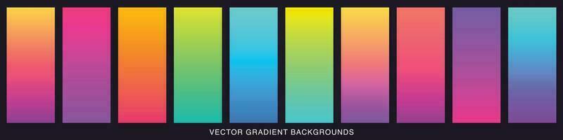 Collection of colorful smooth gradient background for graphic design. Soft color modern screen vector design for mobile app. Blue, green, turquoise, bright, red, yellow, abstract. EPS 10.