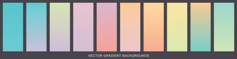 Collection of colorful smooth gradient background for graphic design. Soft color modern screen vector design for mobile app. Blue, green, turquoise, bright, red, yellow, abstract. EPS 10.