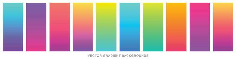 Collection of colorful smooth gradient background for graphic design. Soft color modern screen vector design for mobile app. Blue, green, turquoise, bright, red, yellow, abstract. EPS 10.