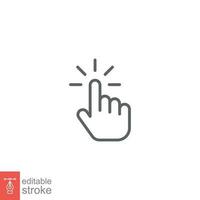 Clicking finger icon. Hand click, pointer symbol. Vector illustration isolated. Simple outline style. Editable stroke EPS 10.