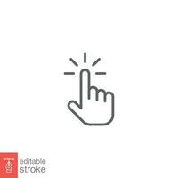 Clicking finger icon. Hand click, pointer symbol. Vector illustration isolated. Simple outline style. Editable stroke EPS 10.