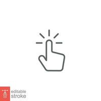 Clicking finger icon. Hand click, pointer symbol. Vector illustration isolated. Simple outline style. Editable stroke EPS 10.