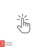 Clicking finger icon. Hand click, pointer symbol. Vector illustration isolated. Simple outline style. Editable stroke EPS 10.