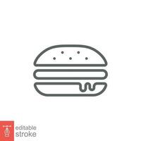 Hamburger icon. Simple outline style. Cheeseburger, fast food concept. Vector illustration isolated on white background. Editable stroke EPS 10.