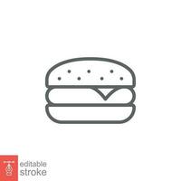 Hamburger icon. Simple outline style. Cheeseburger, fast food concept. Vector illustration isolated on white background. Editable stroke EPS 10.