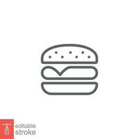 Hamburger icon. Simple outline style. Cheeseburger, fast food concept. Vector illustration isolated on white background. Editable stroke EPS 10.