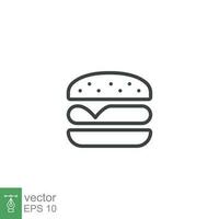 Hamburger icon. Simple outline style. Cheeseburger, fast food concept. Vector illustration isolated on white background. EPS 10.