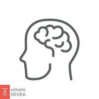 Human brain icon. Simple outline style. Think, mind, head, idea, creative concept. Vector line illustration design isolated. Editable stroke EPS 10.