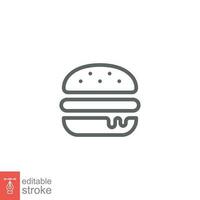 Hamburger icon. Simple outline style. Cheeseburger, fast food concept. Vector illustration isolated on white background. Editable stroke EPS 10.