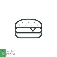 Hamburger icon. Simple outline style. Cheeseburger, fast food concept. Vector illustration isolated on white background. EPS 10.