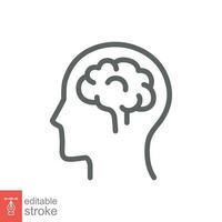 Human brain icon. Simple outline style. Think, mind, head, idea, creative concept. Vector line illustration design isolated. Editable stroke EPS 10.