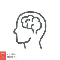 Human brain icon. Simple outline style. Think, mind, head, idea, creative concept. Vector line illustration design isolated. Editable stroke EPS 10.