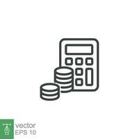 Budget icon. Simple outline style. Money flow account with calculator. Business concept. Vector design illustration isolated. EPS 10.