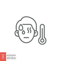 Monkeypox virus symptoms icon. Fever, thermometer. Simple outline style symbol. Thin line vector illustration isolated on white background. Editable stroke EPS 10.