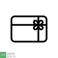 Gift card icon. Simple outline style. Voucher, prepaid, discount, coupon, purchase, merchandise, sale, business concept. Thin line vector illustration isolated on white background. EPS 10.