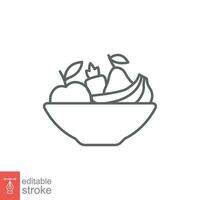 Plate fruit icon. Simple outline style. Vegetable bowl sign, healthy foods diet concept. Thin line vector illustration design isolated. Editable stroke EPS 10.