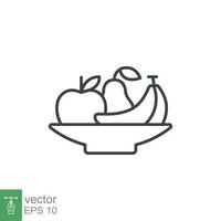 Plate fruit icon. Simple outline style. Vegetable bowl sign, healthy foods diet concept. Thin line vector illustration design isolated. EPS 10.
