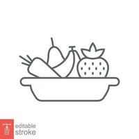 Plate fruit icon. Simple outline style. Vegetable bowl sign, healthy foods diet concept. Thin line vector illustration design isolated. Editable stroke EPS 10.