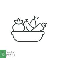 Plate fruit icon. Simple outline style. Vegetable bowl sign, healthy foods diet concept. Thin line vector illustration design isolated. EPS 10.