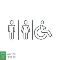 Male, female, handicap toilet sign icon. WC, unisex bathroom concept. Vector illustration isolated on white background. EPS 10.