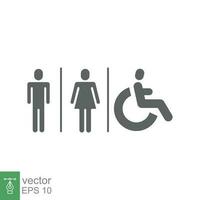 Male, female, handicap toilet sign icon. WC, unisex bathroom concept. Vector illustration isolated on white background. EPS 10.