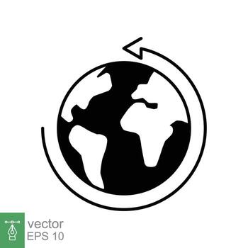 Earth globe icon. Simple solid style. Around planet with arrow. Glyph symbol. Vector illustration isolated on white background. EPS 10.
