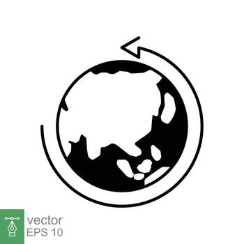 Earth globe icon. Simple solid style. Around planet with arrow. Glyph symbol. Vector illustration isolated on white background. EPS 10.