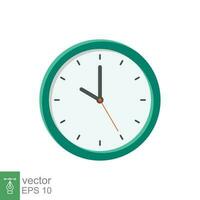 icono plano de reloj analógico. símbolo de gestión del tiempo, cronómetro con flecha de hora, minuto y segundo. ilustración vectorial simple aislada sobre fondo blanco. eps 10. vector