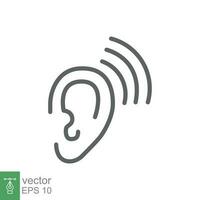 Ear icon. Simple outline style. Hearing, listen symbol. Thin line vector illustration isolated on white background. EPS 10.