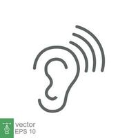 Ear icon. Simple outline style. Hearing, listen symbol. Thin line vector illustration isolated on white background. EPS 10.