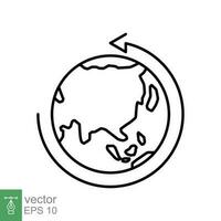 Earth globe icon. Simple outline style. Around planet with arrow. Thin line symbol. Vector illustration isolated on white background. EPS 10.