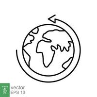 Earth globe icon. Simple outline style. Around planet with arrow. Thin line symbol. Vector illustration isolated on white background. EPS 10.