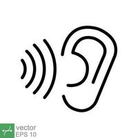 Ear listen icon. Simple outline style. Hear sound, noise, waves, deaf, human sense concept. Thin line symbol vector illustration design isolated on white background. EPS 10.