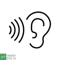 Ear listen icon. Simple outline style. Hear sound, noise, waves, deaf, human sense concept. Thin line symbol vector illustration design isolated on white background. EPS 10.