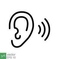 Ear listen icon. Simple outline style. Hear sound, noise, waves, deaf, human sense concept. Thin line symbol vector illustration design isolated on white background. EPS 10.